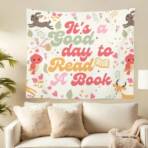 Miniatura 4 de MNASAIOO Tapiz de pared para colgar en el aula con texto en inglés "It's A Good Day to Read A Book", tapiz de pared para niños, amantes
