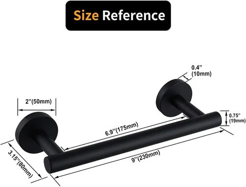 Miniatura 6 de kimzcn Toallero de mano negro mate de 9 pulgadas SUS 304 de acero inoxidable para montaje en pared de baño