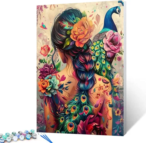 Tatuajes únicos, kits de pintura por números para adultos principiantes, hermosas mujeres pintan por números en lienzo, fácil de pintar para