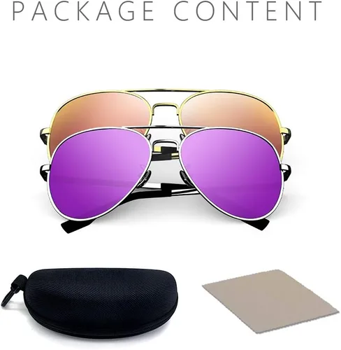 Miniatura 5 de REBAJAS DE VERANO - Aviator - Gafas de sol polarizadas para niños y niñas, paquete de 2 unidades de 4 a 14 años, Púrpura y amarillo