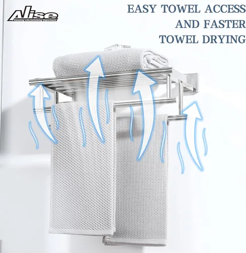 Miniatura 6 de Alise Toallero, estante para toallas con dobles barras para toallas para lavabo de baño, 16 pulgadas, SUS 304 acero inoxidable, soporte de pared