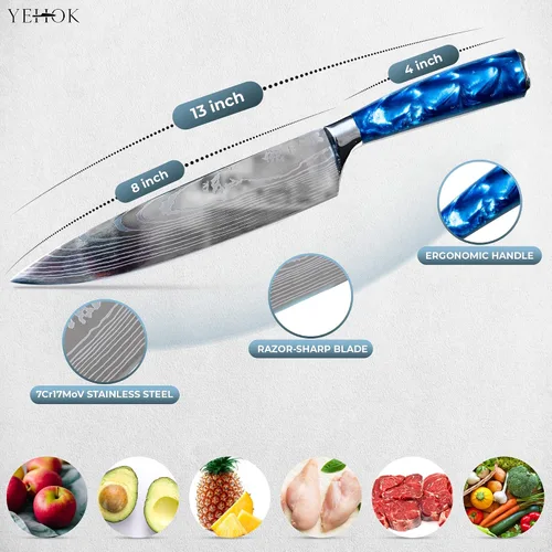 Miniatura 2 de Cuchillo de chef Cuchillo de cocina profesional de 8 pulgadas Acero inoxidable alemán de alto carbono Hoja ultra afilada y mango ergonómico