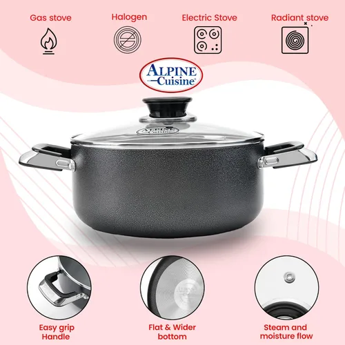 Miniatura 7 de Alpine Cuisine Olla antiadherente de 5 cuartos con tapa de vidrio templado y asas de transporte, utensilios de cocina multiusos, horno holandés