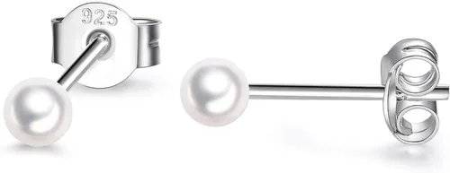 1 par de pendientes de plata de ley hipoalergénicos de 0.118in con perlas pequeñas y circonitas cúbicas para mujeres y hombres, 3 opciones de color