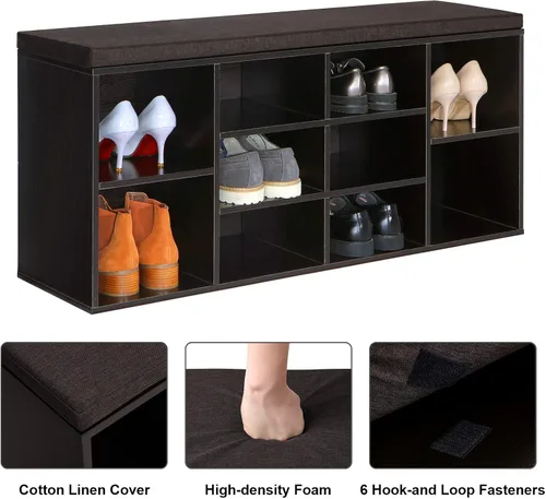 Miniatura 6 de VASAGLE - Colección CUSTOS - Banco para zapatos, banco de almacenamiento con asiento acolchado, banco de entrada con 10 compartimentos