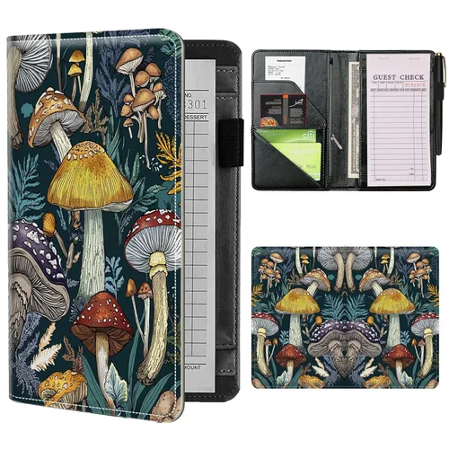 Miniatura 16 de Libros de mesero para camarera con bolsillo con cremallera, lindo esqueleto de baile, almohadillas de cuero para servidor, organizador de meseros