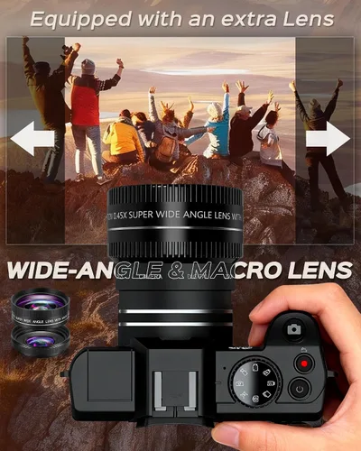 Miniatura 3 de Cámara digital 5K para fotografía con WiFi 48MP cámara de vlogging para principiantes con pantalla abatible, gran angular y lente macro, micrófono