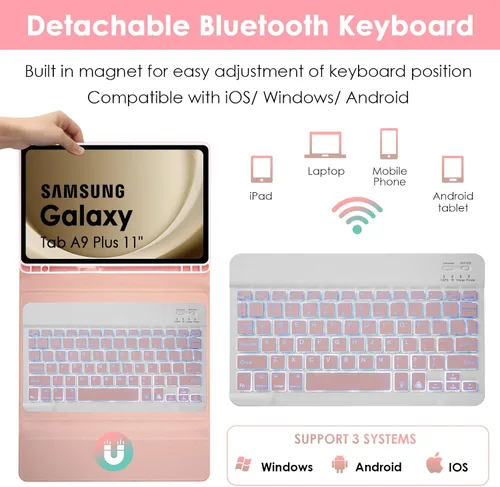Miniatura 4 de LAMA Funda con teclado para Samsung Galaxy de 11 pulgadas Tab A9 Plus 2023/Tab A11 Plus 2025 con ratón, retroiluminación de 7 colores, funda