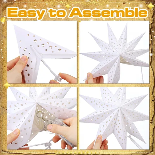 Miniatura 4 de Watersay Paquete de 6 Faroles de Papel de Copo de Nieve de Navidad Faroles de Papel de Estrella de Navidad con 6 Luces LED Blancas Ornamentos