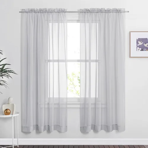 Miniatura 46 de NICETOWN Cortinas traslúcidas blancas de 63 pulgadas de largo para dormitorio, cortinas de gasa translúcida con bolsillo para barra, paneles