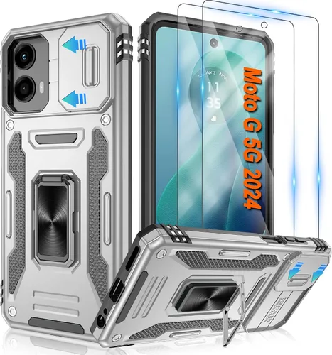 Miniatura 32 de Atump Funda para Motorola Moto G Play 2024 (4G) con [paquete de 2] protector de pantalla HD y cubierta para cámara deslizante, soporte de anillo