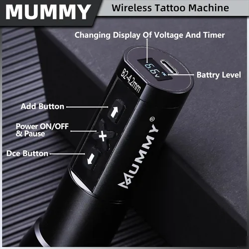 Miniatura 3 de Mummy Kit de máquina de bolígrafo de tatuaje rotativo con agarre de tatuaje extra de 1.575 in y batería extra para tatuaje, motor sin núcleo