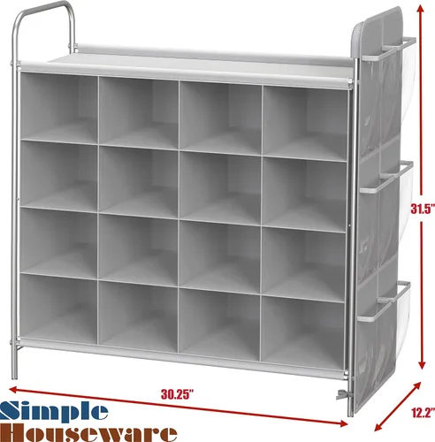 Miniatura 9 de Simple Houseware - Organizador de zapatero con cubículo de 4 niveles y 16 cubos, color gris