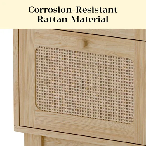 Miniatura 8 de Betterhood Mesitas de noche de ratán con estación de carga, mesitas de noche de madera con cajón y gabinete, mesitas de noche bohemias con USB