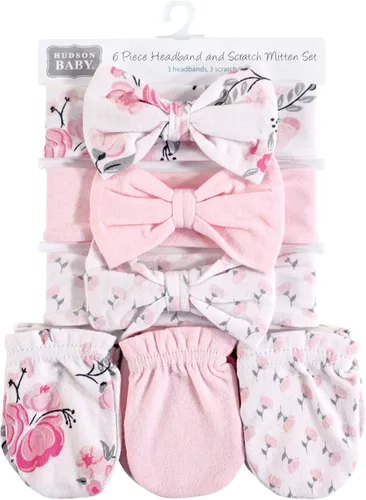 Miniatura 69 de Hudson Baby Conjunto de diadema de algodón y manoplas para rascar para bebé