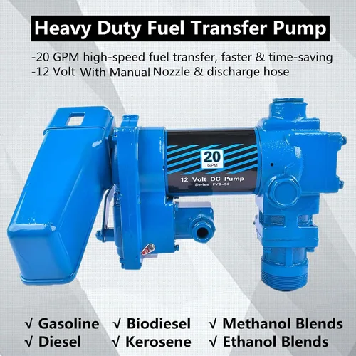 Miniatura 5 de Bomba de transferencia de combustible de 20 GPM 12V azul con fusible de 50A, manguera de descarga y boquilla manual para transferencia de gasolina