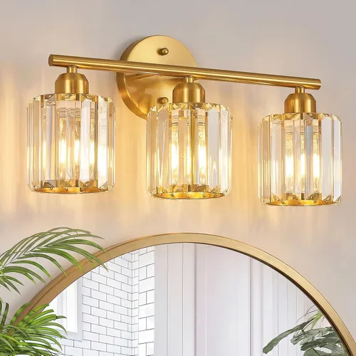 Miniatura 10 de Moderna lámpara de tocador de cristal de 2 luces, lámpara vertical de baño de níquel cepillado sobre espejo para tocador y lavabo, compatible