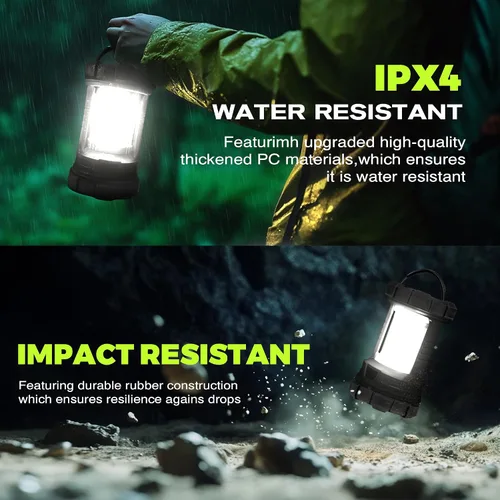 Miniatura 5 de elesall Linterna de campamento, linterna LED recargable de 3000 lúmenes, 5 modos de luz, linterna impermeable COB, luz de campamento para cortes