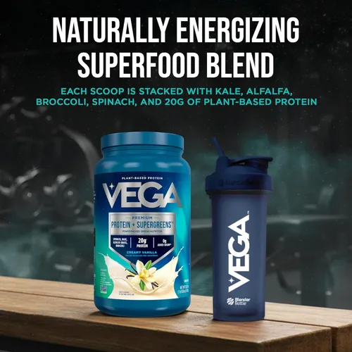 Miniatura 10 de Vega Proteína premium + superverdes, vainilla cremosa – 0.71 oz de proteína vegana, sin lácteos y gluten, 26.9 oz (25 porciones)