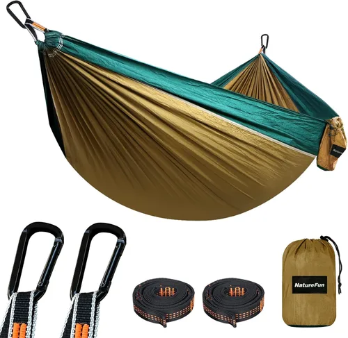 Miniatura 23 de NATUREFUN Hamaca ultraligera para viajes y camping Capacidad de carga de 300 kg, transpirable, de secado rápido Incluye 2 mosquetones premium, 2
