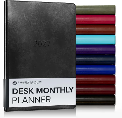 Miniatura 28 de Gallery Leather Agenda Mensual Grande 2025-2026, Elegantemente Encuadernada Planificador de Calendario y Cuaderno con Elegantes Bordes Dorados, 18