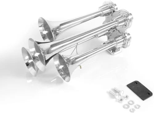 Miniatura 2 de HIGHSOAR - Bocina de aire para camión de 12 V/24 V, 150 DB, kit de 4 bocinas de trompeta universal para coche, tren, barco, 11.8/11.8/9/9 pulgadas