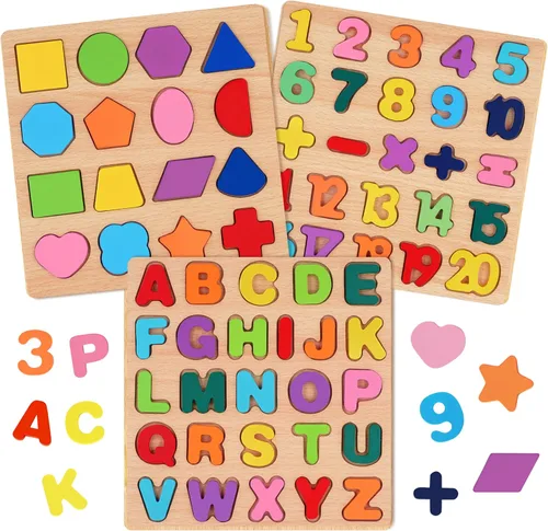 Miniatura 9 de Attmu Rompecabezas de madera para niños pequeños, rompecabezas del alfabeto y números, 2 en 1 juguetes educativos de aprendizaje preescolar