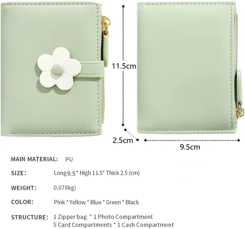 Miniatura 11 de MEISEE Billetera pequeña para niñas y mujeres, billetera de tres pliegues, bolsillo para efectivo, con estampado de flores, monedero con ventana