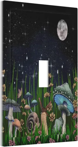 Placa de pared de 1 cuadrilla de hongos, plantas, hojas, placa de pared de palanca única, caracoles, luna, dispositivo eléctrico, cubierta de Plato
