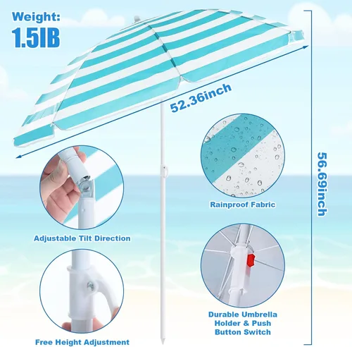Miniatura 4 de Huwena Paquete de 2 sillas de playa con paraguas para adultos, juego de sillas plegables bajas, paraguas desmontable ajustable, ligero portátil