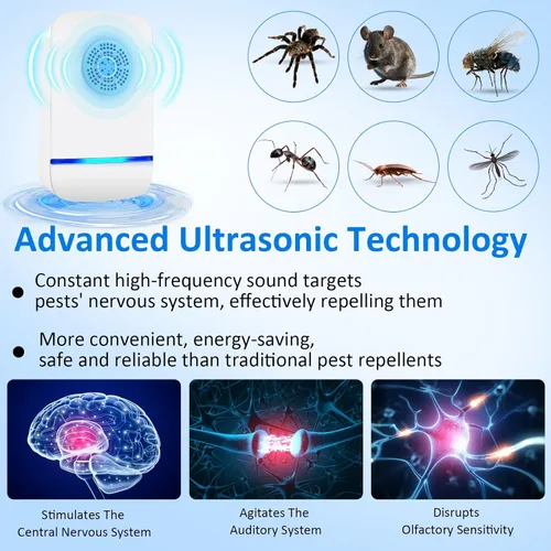 Miniatura 2 de Repelente ultrasónico de plagas mejorado 2026, repelente de insectos para interiores, enchufe de control de plagas para arañas, insectos