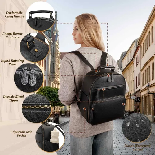 Miniatura 5 de Mochila pequeña para cámara clásica de cuero PU para DSLR, bolsa profesional para fotógrafos con compartimento para almohadilla/tableta de 11