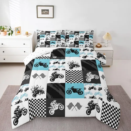 Miniatura 11 de Feelyou Kids Green Dirt Bike Duvet Insert Twin Size, Extreme Sports Comforter Set Boys Girls Motorbike Bedding Set Teens Bedroom Decor Microfiber