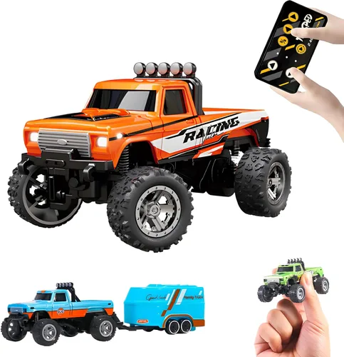 Miniatura 9 de Atlodas Mini Camión RC, Mini Camión Monstruo RC, Camión Monstruo de Control Remoto a Escala 1:64 con Luces, Control Remoto de 2.4Ghz, Verde