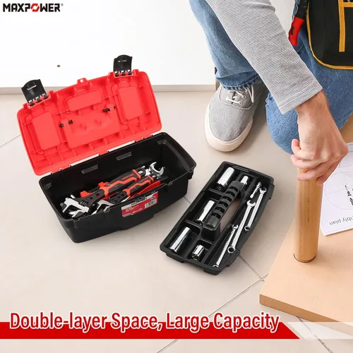 Miniatura 5 de MAXPOWER - Caja de herramientas de 13 pulgadas, caja de herramientas pequeña con bandeja extraíble y organizador de caja de herramientas con doble