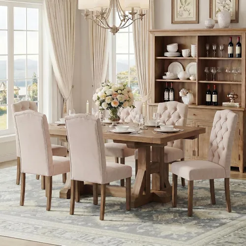 Miniatura 5 de Juego de sillas de comedor Parsons tapizadas copetudas, decoración de comedor de tela, elegante y moderna, para cocina, sala de estar con botones