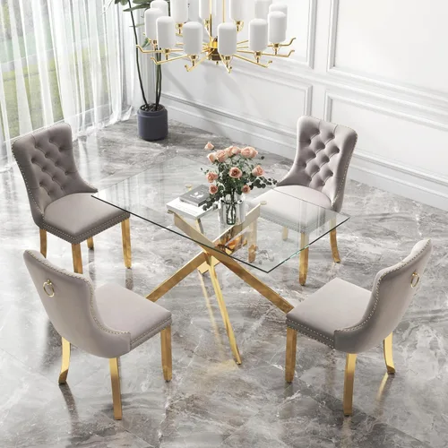 Miniatura 16 de Juego de comedor de 3 piezas con superficie de vidrio transparente, juego de comedor cuadrado minimalista moderno de 36'', juego de mesa de cocina