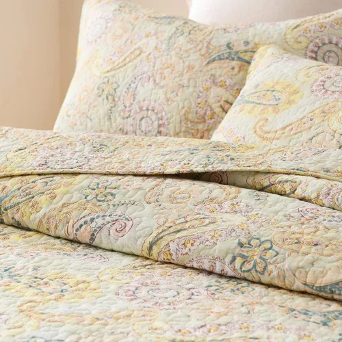 Miniatura 3 de ENASAL - Juego de colcha de algodón, juego de cubrecama reversible Comforter, colcha con estampado floral de cachemira (Amarillo, tamaño King)
