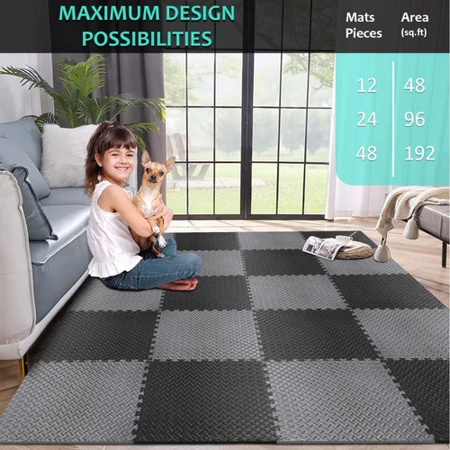 Miniatura 5 de BEAUTYOVO Tapete de ejercicio tipo rompecabezas con 12/24/48 baldosas de espuma entrelazadas para gimnasio, baldosas de espuma EVA de 24'' x 24'' 48