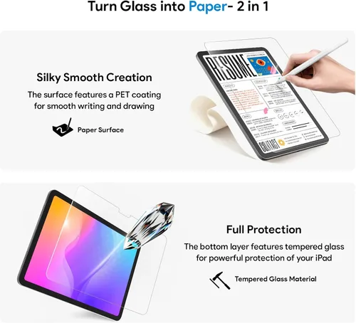 Miniatura 4 de MOBDIK Paperfeel Protector de Pantalla de Vidrio Compatible con iPad Air 11 M3 2025 / M2 2024, Kit de Alineación Automática, Diseñado para Escritura