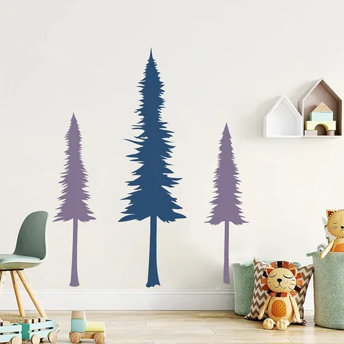 Calcomanías de pared de árbol de pino grande, calcomanías de pared de árbol verde para despegar y pegar, bosque de pino, cuarto de bebé, decoración