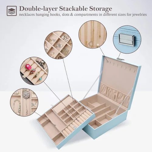 Miniatura 3 de ProCase - Joyero grande de cuero con dos niveles para organizar aretes pulseras anillos relojes para mujeres niñas regalo ideal para novia o esposa
