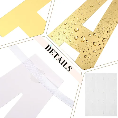 Miniatura 2 de Juego de 78 piezas de pancartas con purpurina de 6 pulgadas, con cinta blanca para cumpleaños, boda, ducha, fiesta, boda, decoración de pared Dorado