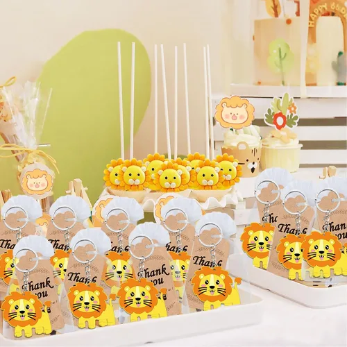Miniatura 5 de El paquete de 60 regalos de fiesta de león incluye 20 llaveros de león, 20 etiquetas de agradecimiento, 20 bolsas de regalo para fiesta de safari