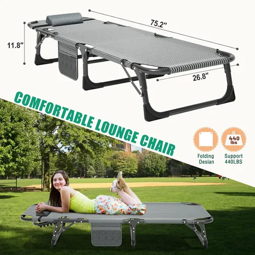 Miniatura 5 de LILYPELLE Tumbona plegable para exteriores con colchón, sillas reclinables ajustables de 5 posiciones para patio, perfectas para exteriores, tomar