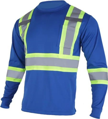 VENDACE Camiseta de trabajo de seguridad de alta visibilidad para hombre, ANSI Clase 2, camisa de manga larga reflectante con bolsillo (azul rey,