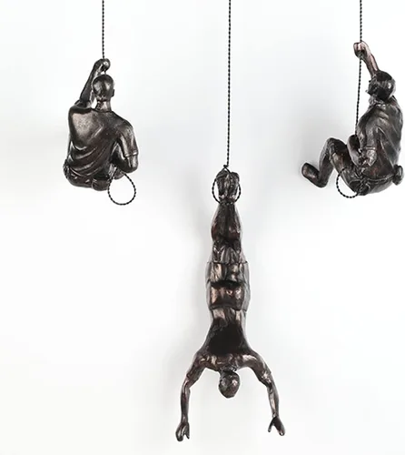 Gran conjunto de 3 esculturas de pared de hombres escalando Arte decorativo de pared nórdica de simplicidad moderna, esculturas de hombre escalador,