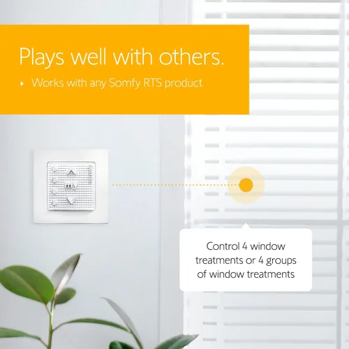 Miniatura 6 de Somfy Smoove 4 RTS Pure - Control de montaje en pared de 4 canales para persianas motorizadas, cortinas, persianas - Fácil instalación, no necesita