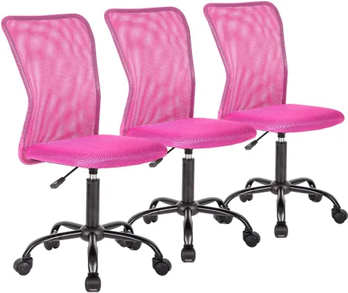 Silla de oficina, silla de computadora con soporte lumbar, silla ejecutiva giratoria con respaldo medio de malla para adultos, paquete de 3 (rosa)