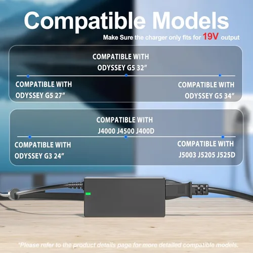 Miniatura 6 de Fuente de alimentación de 19 V CC compatible con Samsung TV de 32 pulgadas UN32J400 UN32J5003AF UNJ32J5205, Odyssey G5 G3 cable de alimentación G55C